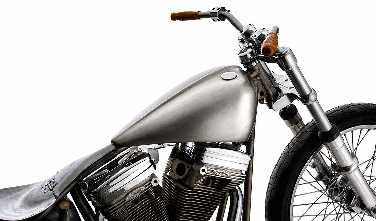 Bobbed Gas Tank – 2.3 Gallon – Raw Steel – Fits Softail 1984–1999