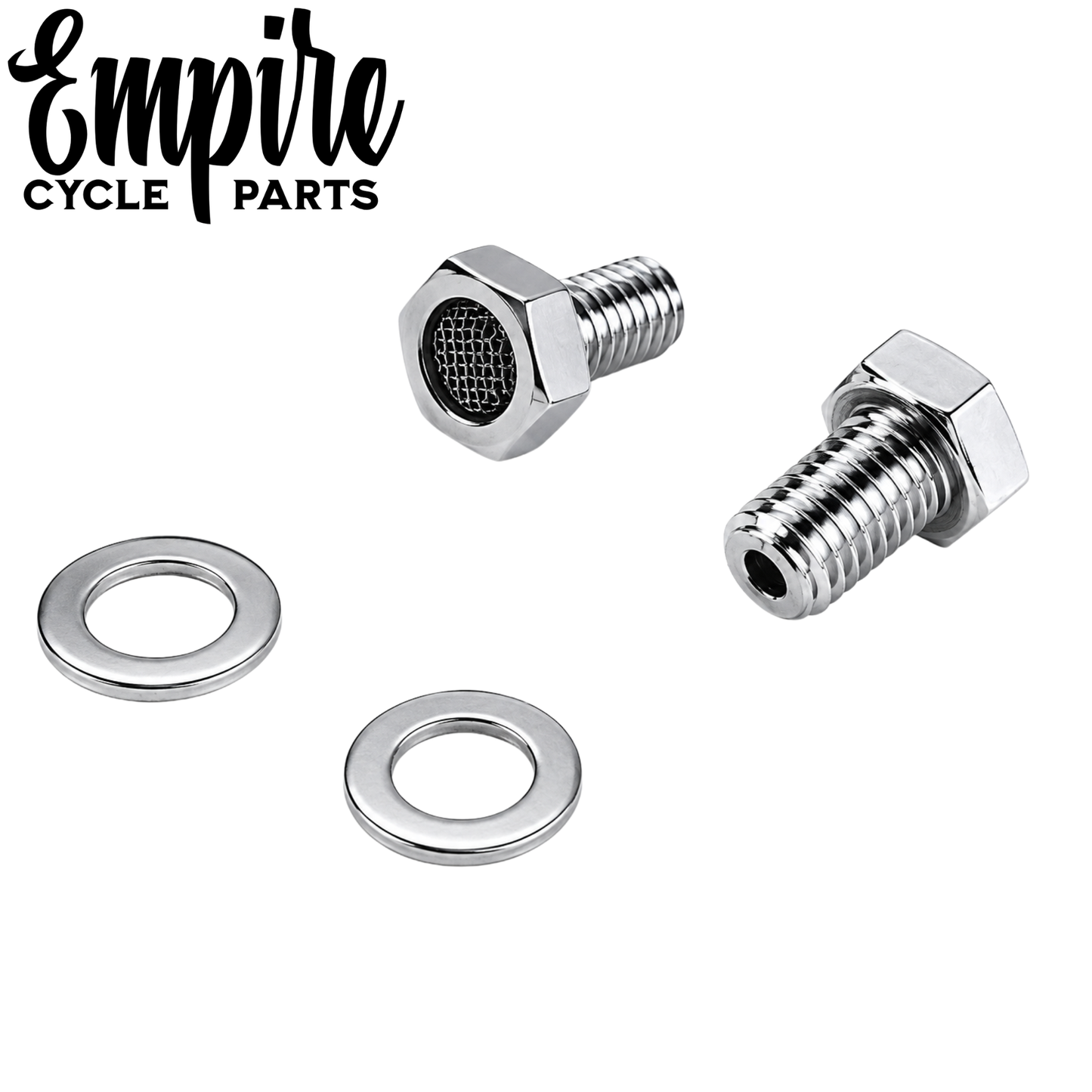 Chrome Breather Bolt Kit with Mesh Screen Inserts – Fits Evolution Models