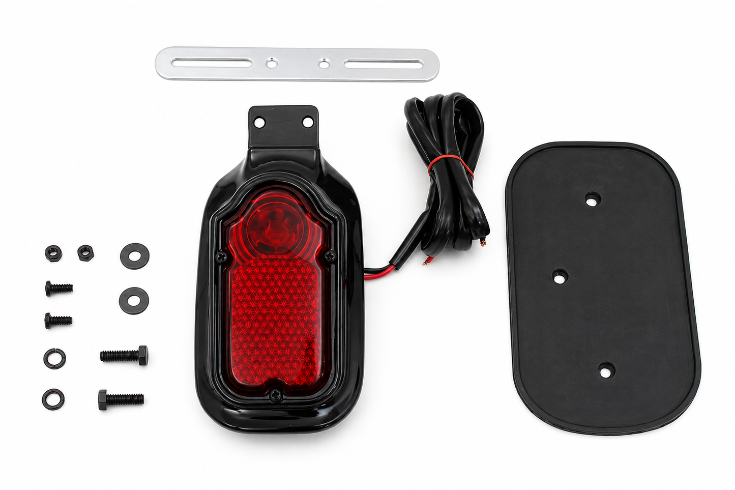 Gloss Black Tombstone Tail Lamp Assembly with License Plate Bracket