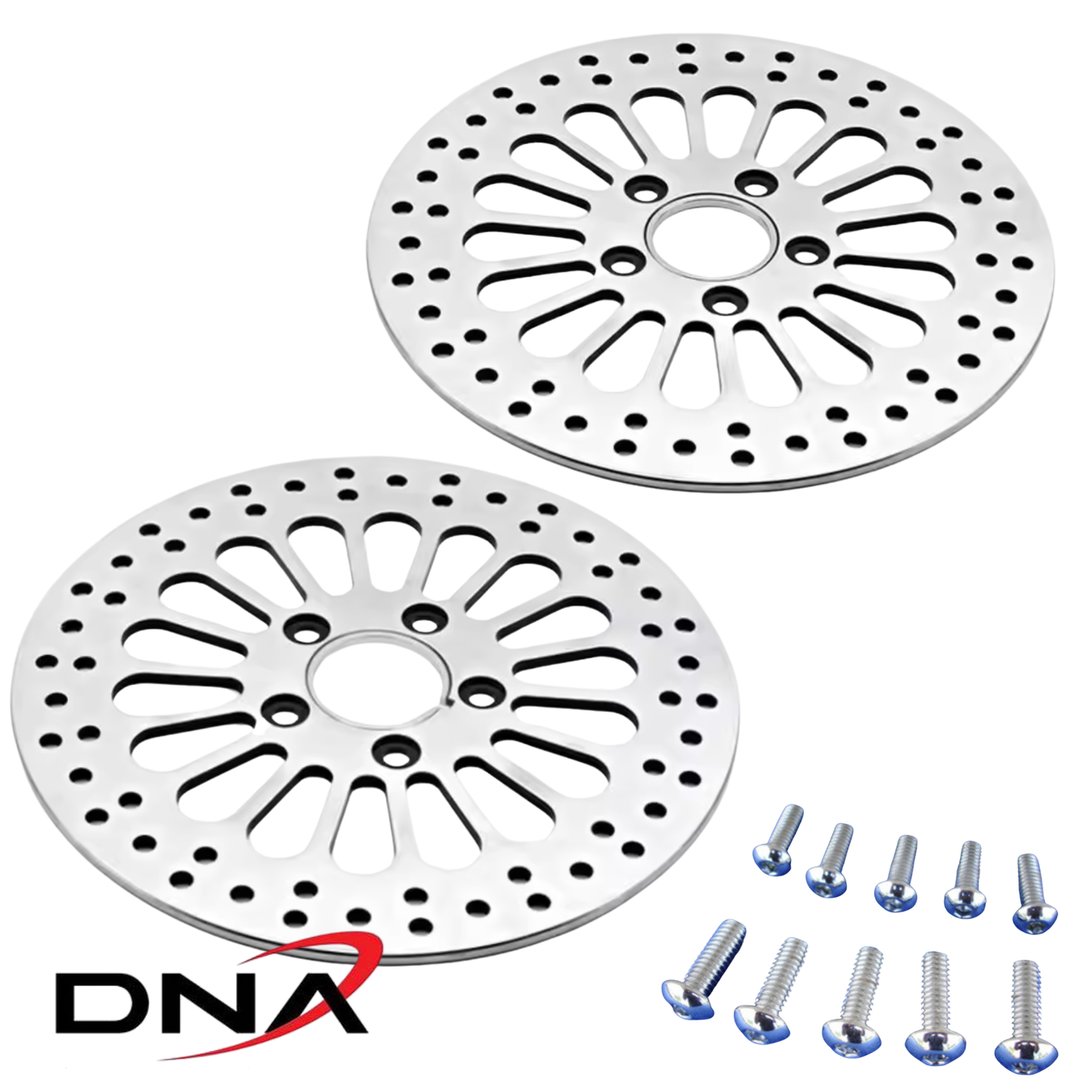 DNA Super Spoke Polished Stainless 11.5" Brake Rotors – Front & Rear for Harley Softail (1984–2017)