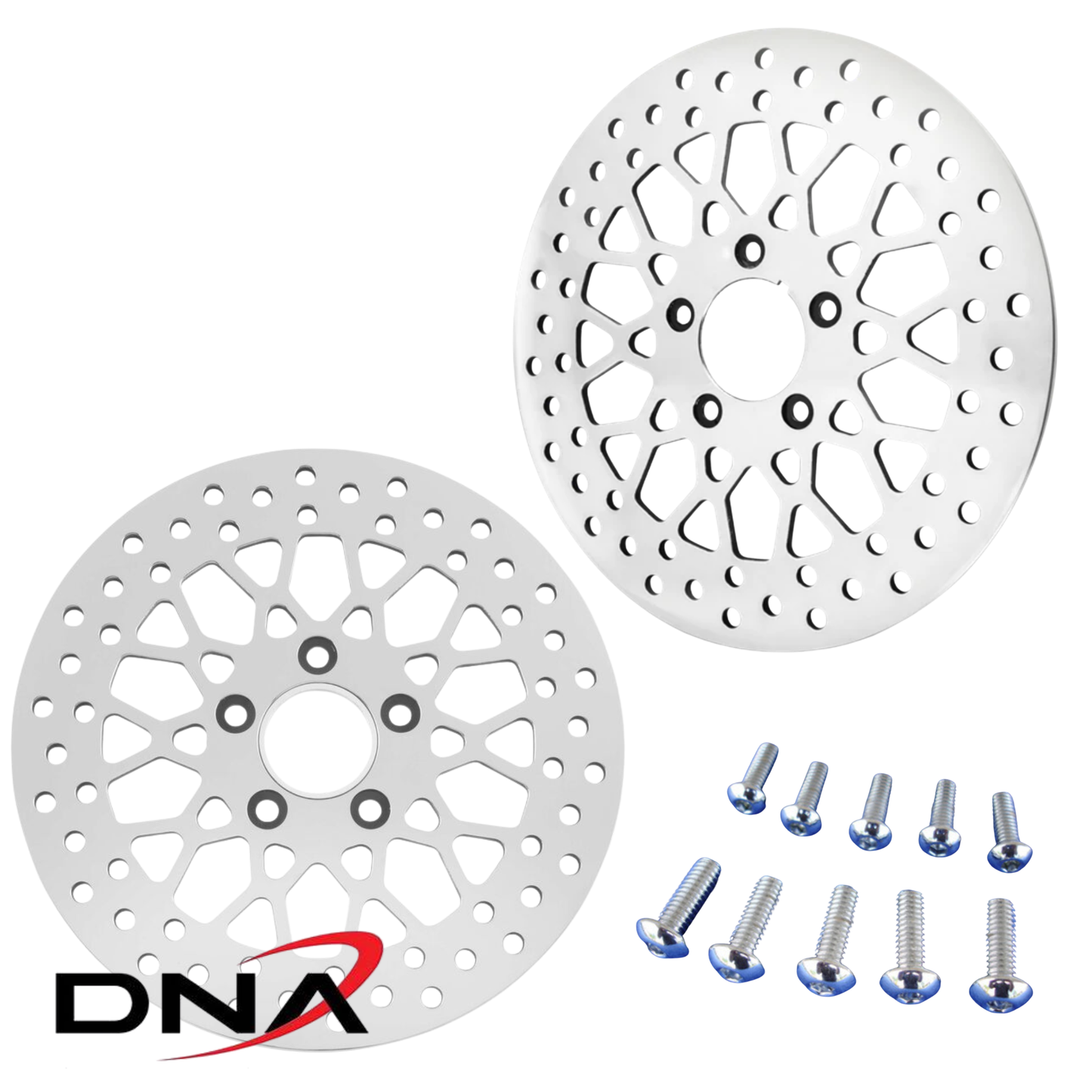 DNA Mesh Stainless Polished 11.5" Brake Rotors – Front & Rear for Harley Softail (1984–2017)
