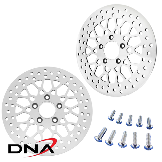 DNA Mesh Stainless Polished 11.5" Brake Rotors – Front & Rear for Harley Softail (1984–2017)