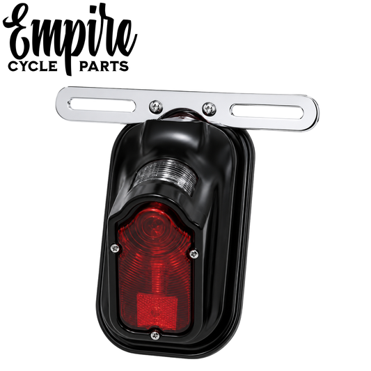 Gloss Black Tombstone Tail Lamp Assembly with License Plate Bracket