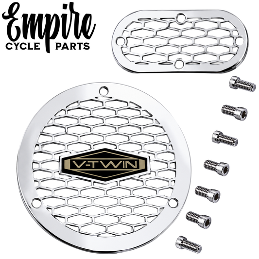 Chrome Vented Honeycomb Derby & Inspection Cover Kit for Shovelhead & Evolution Models 1970–1998