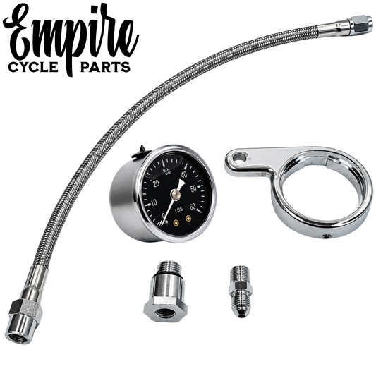 Chrome Rocker Box Oil Pressure Gauge Kit for Harley Evolution Big Twin Models 1984–1999