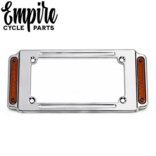 Chrome Motorcycle License Plate Frame with Integrated Turn Signals