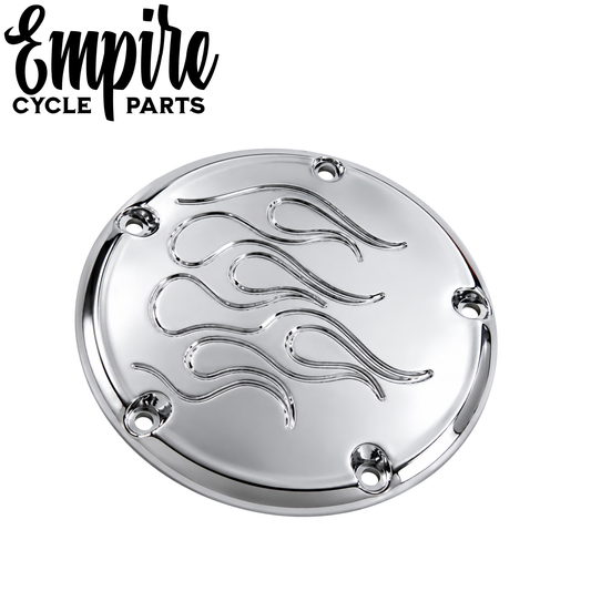 Chrome Flame 5-Hole Derby Cover for Twin Cam Models