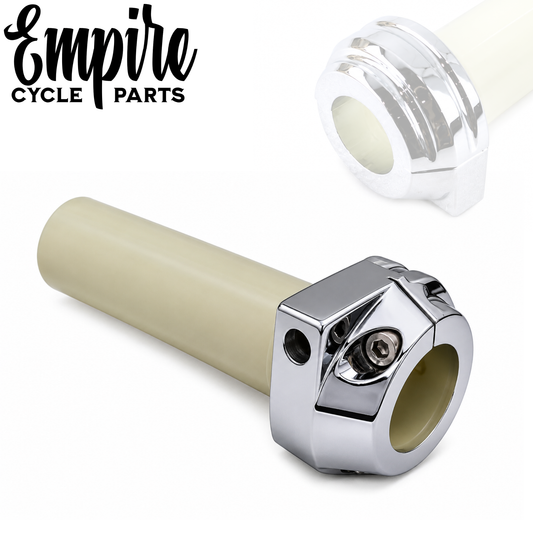 Chrome Radius Mill Single Cable Throttle Tube &amp; Clamp Set for 1" Handlebars